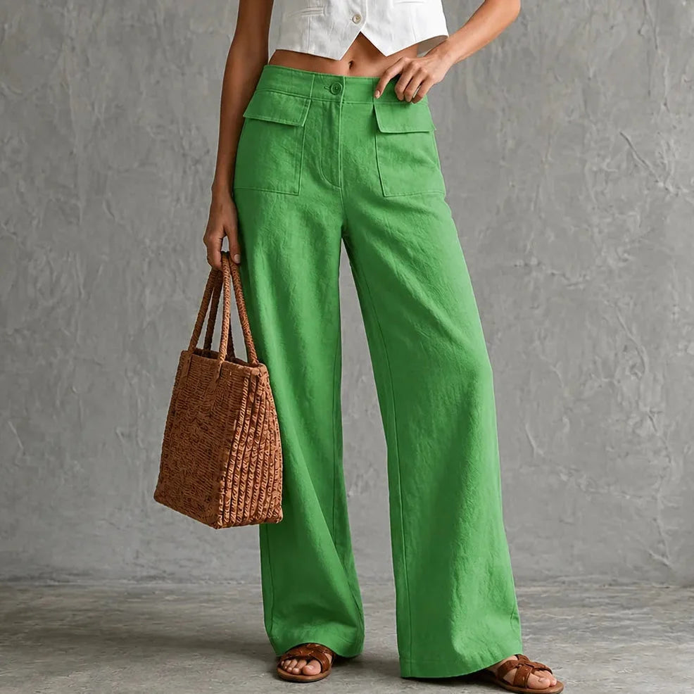 Wide-leg pants with pockets, high waist