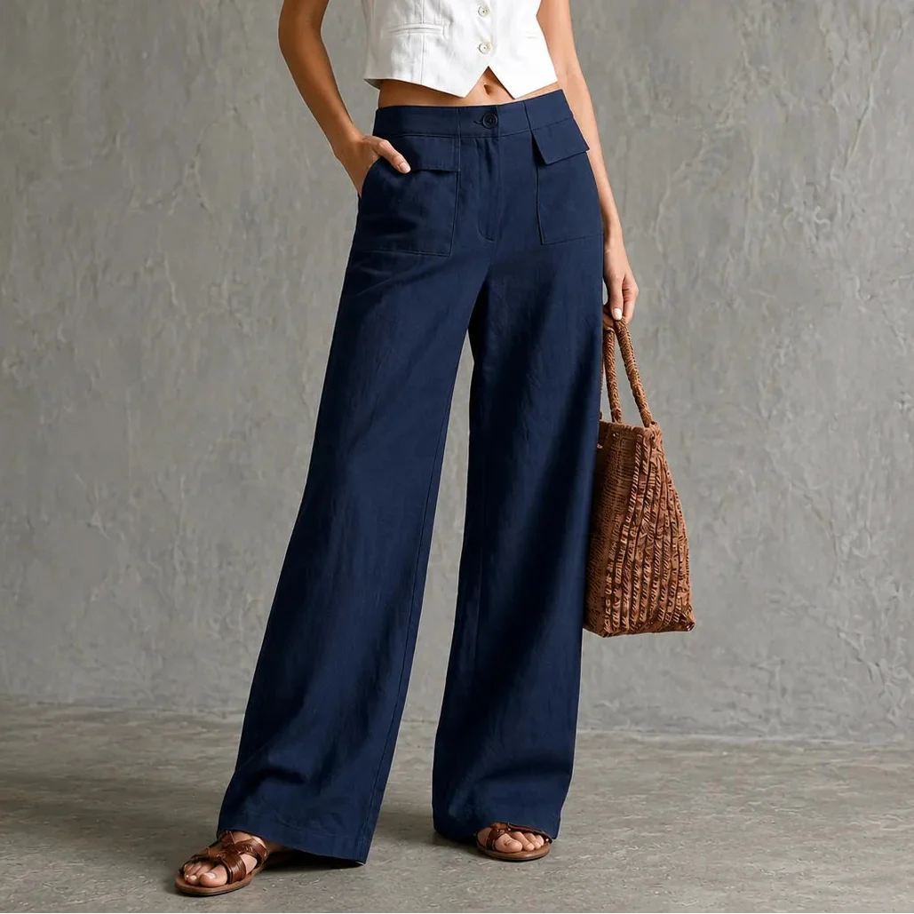Wide-leg pants with pockets, high waist