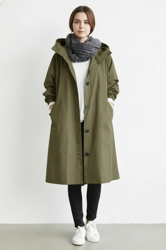 Wind and Waterproof Trench Coat for Women – With Hood for Autumn & Winter