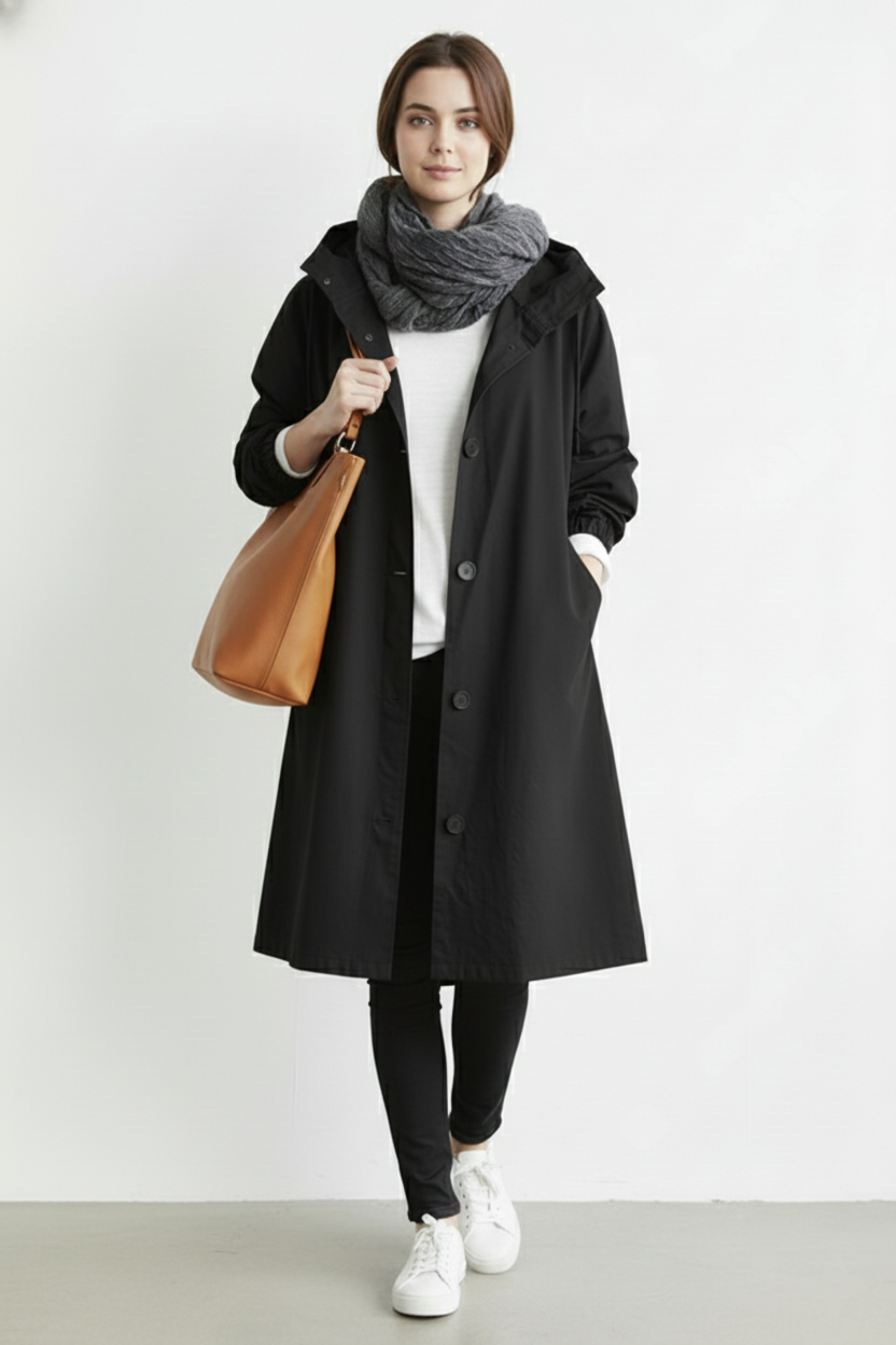Wind and Waterproof Trench Coat for Women – With Hood for Autumn & Winter