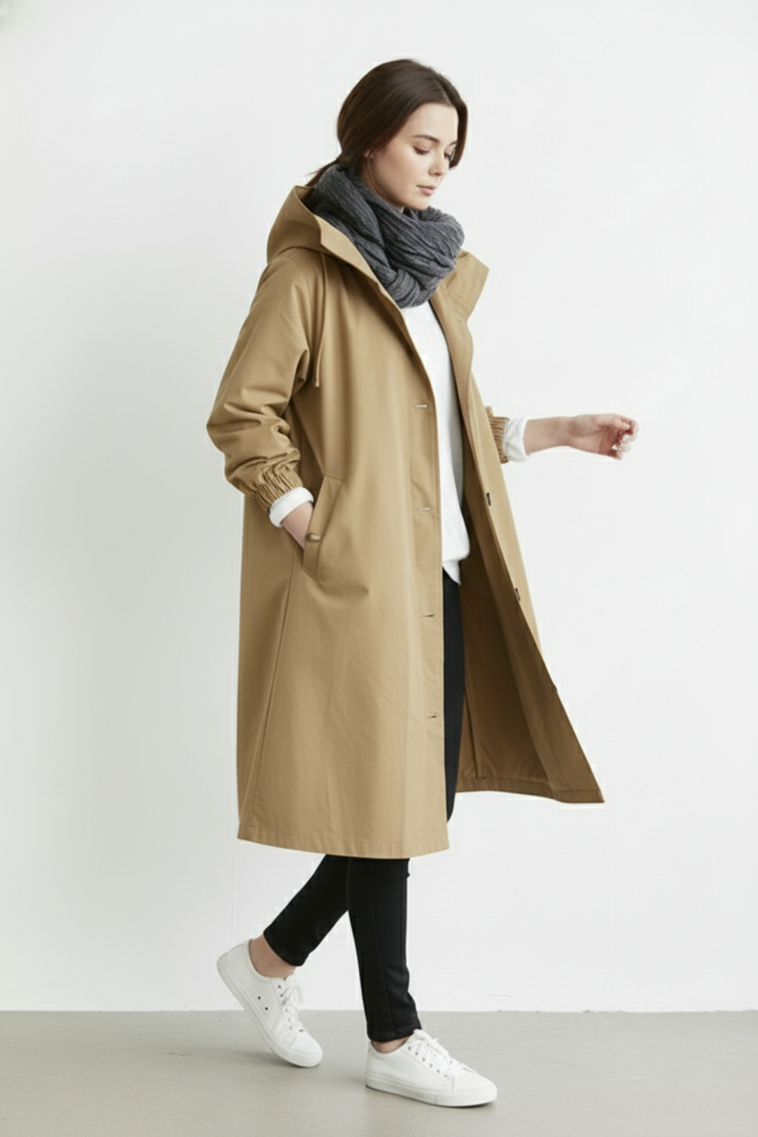 Wind and Waterproof Trench Coat for Women – With Hood for Autumn & Winter