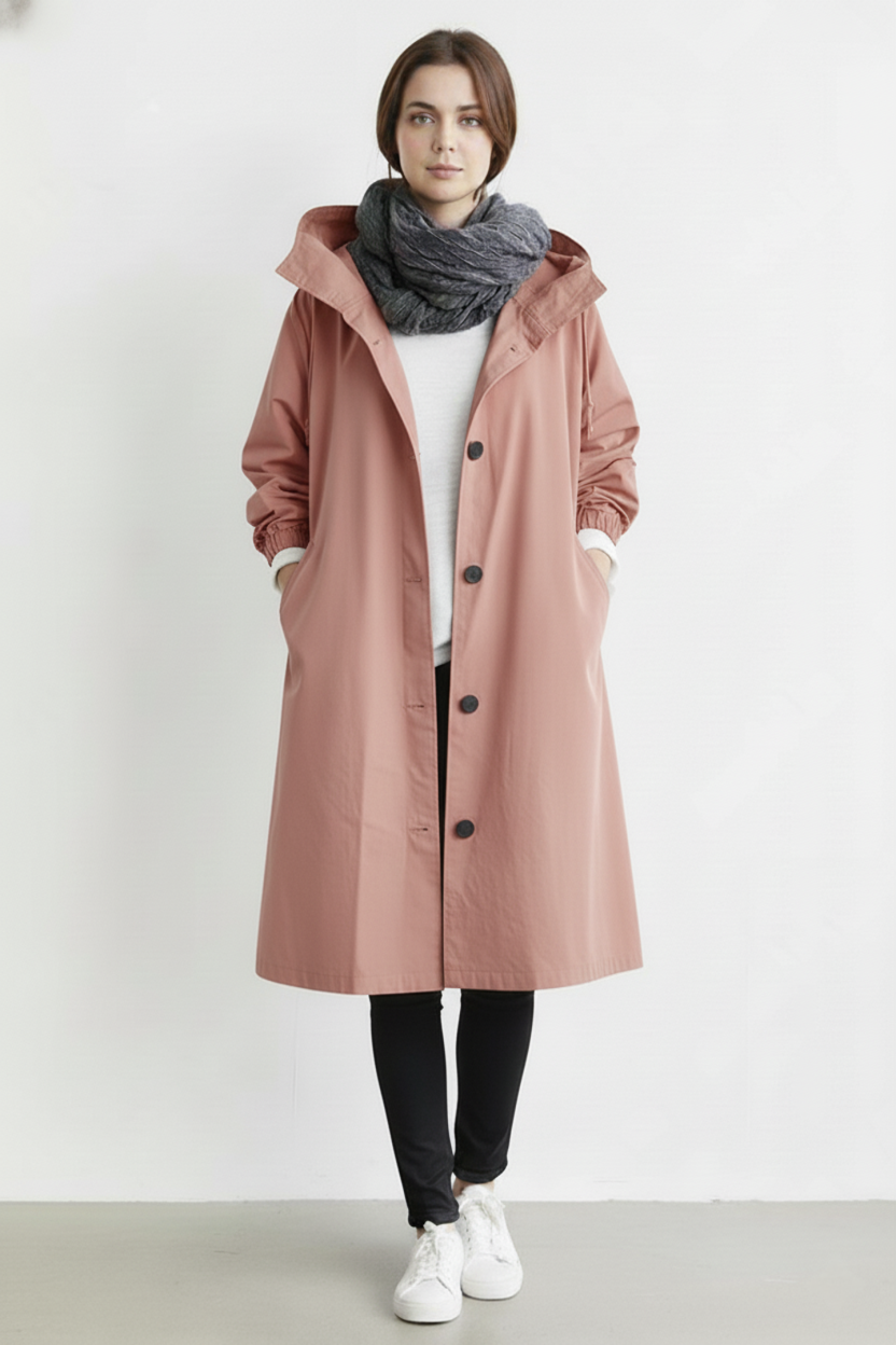 Wind and Waterproof Trench Coat for Women – With Hood for Autumn & Winter