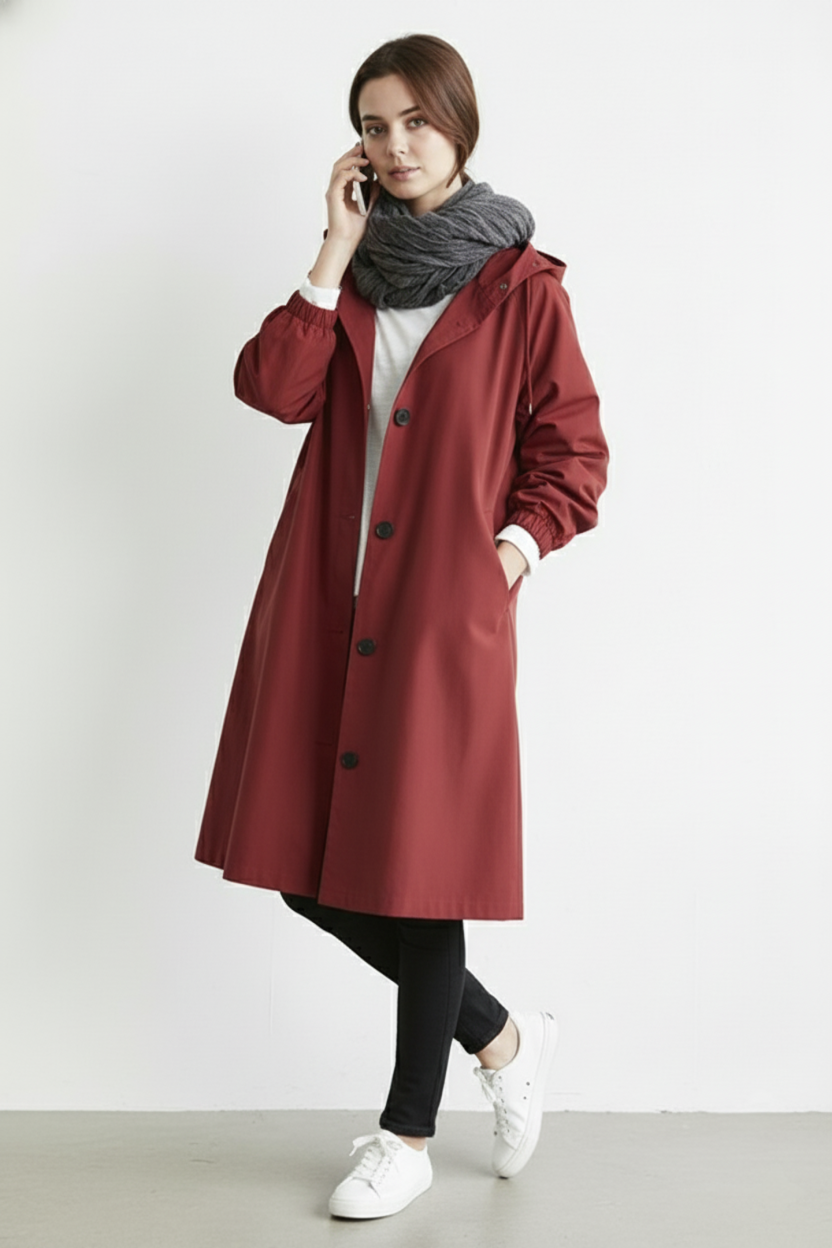 Wind and Waterproof Trench Coat for Women – With Hood for Autumn & Winter