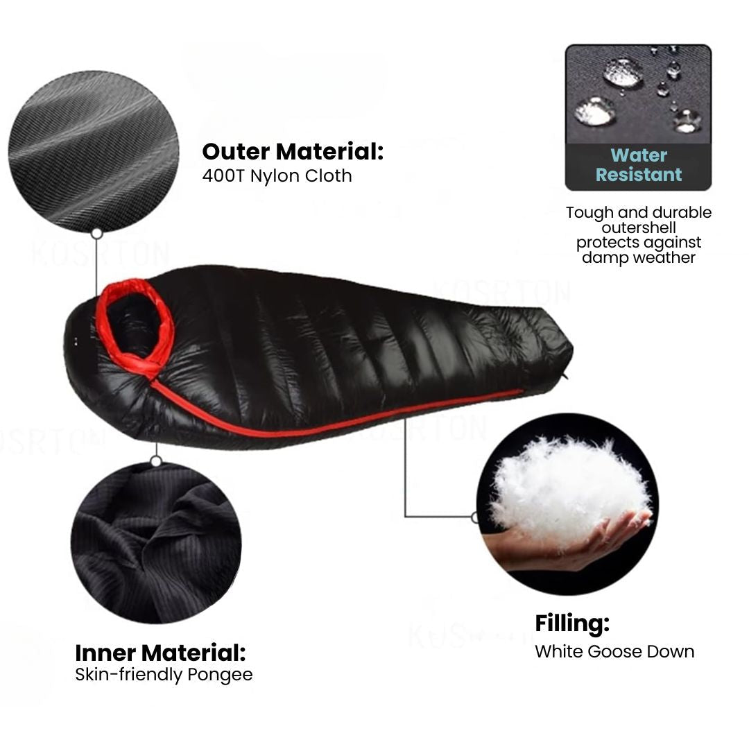Winter Sleeping Bag – Down Insulated, 400T Ripstop Nylon, -20°C Rated