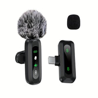 Wireless Lavalier Microphone with USB-C Connectivity for Podcasts and Vlogs – Compact Design with Built-in Windshield