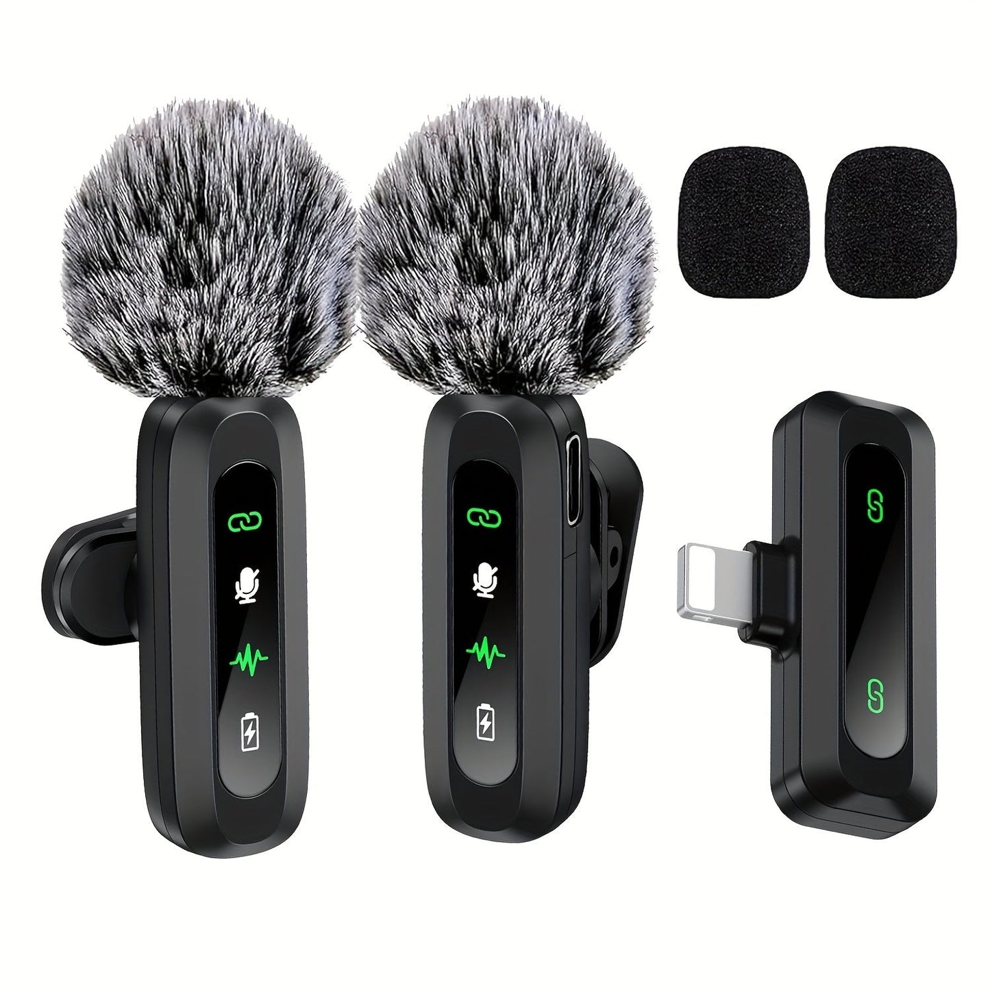 Wireless Lavalier Microphone with USB-C Connectivity for Podcasts and Vlogs – Compact Design with Built-in Windshield