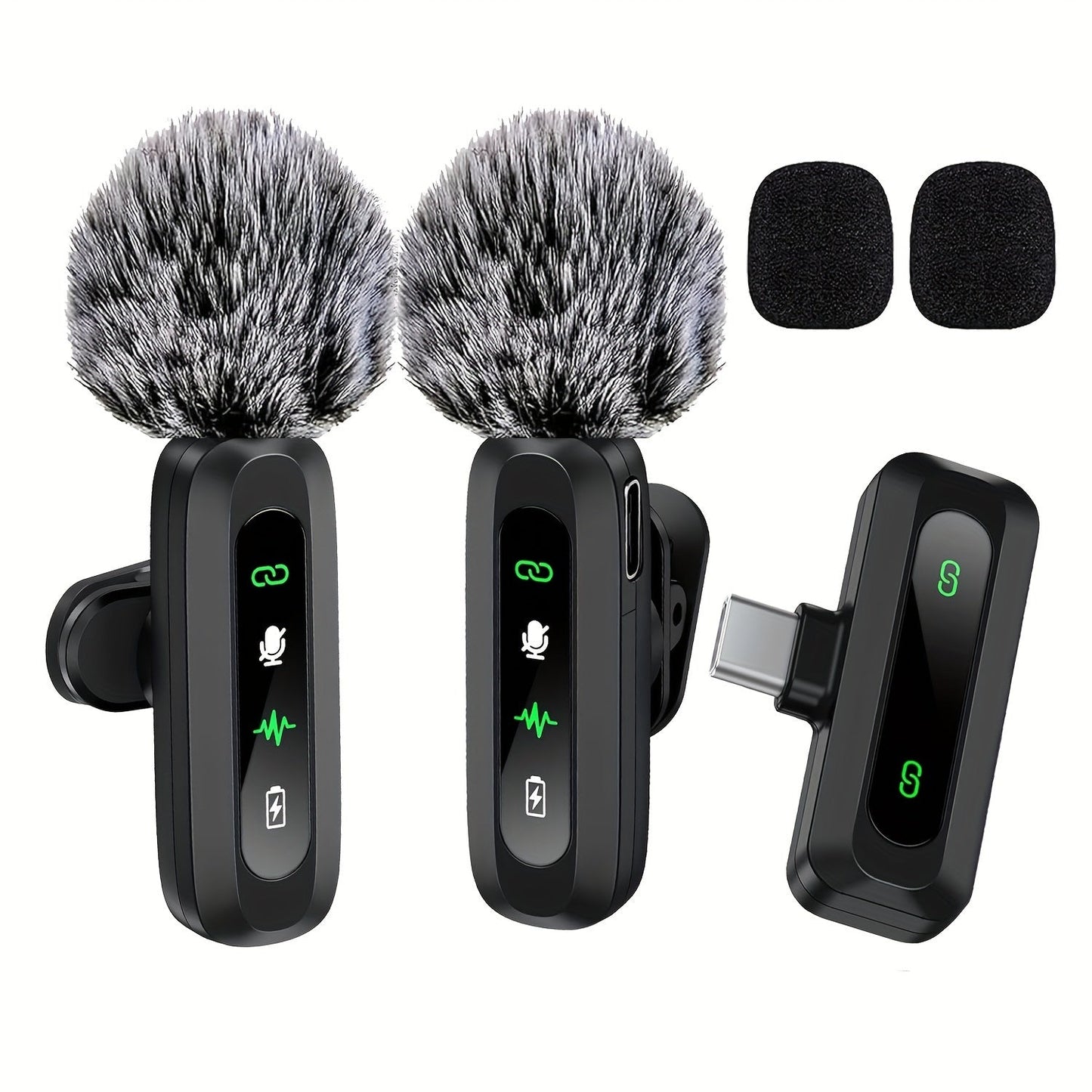 Wireless Lavalier Microphone with USB-C Connectivity for Podcasts and Vlogs – Compact Design with Built-in Windshield