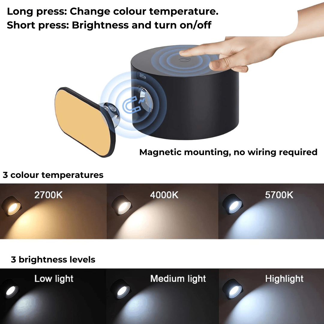 Wireless LED Wall Light with Touch Control & 360° Rotation