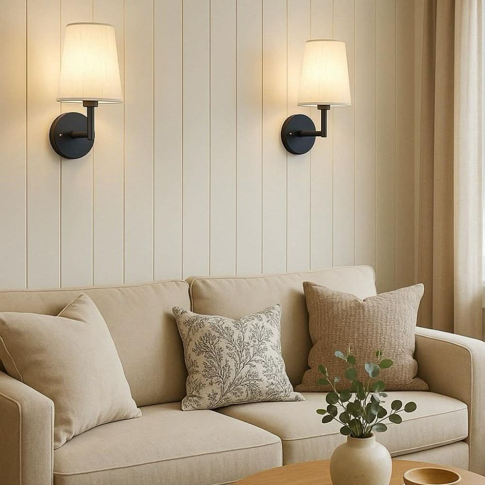 Wireless Wall Sconces with Dimming and Fabric Shade – 3 Color Temperatures, Remote Control, 2 Pieces for Bedroom and Hallway