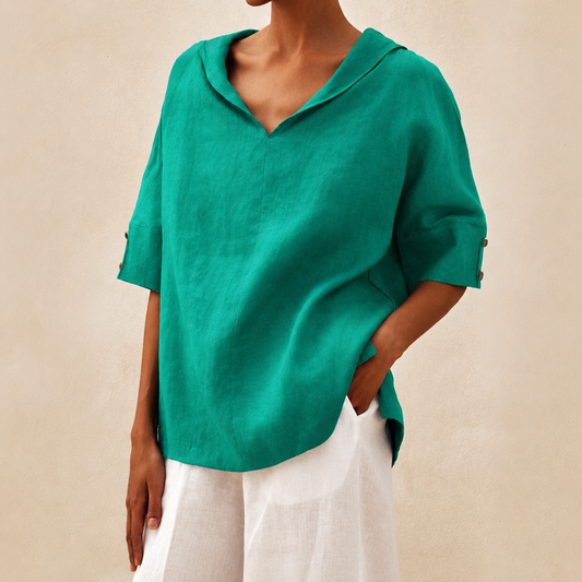 Women Blouse with Collar and Short Sleeves