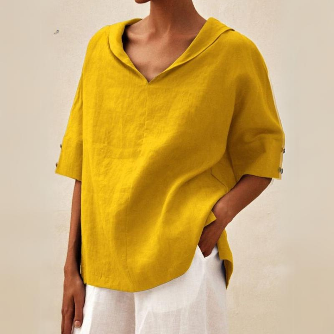 Women Blouse with Collar and Short Sleeves