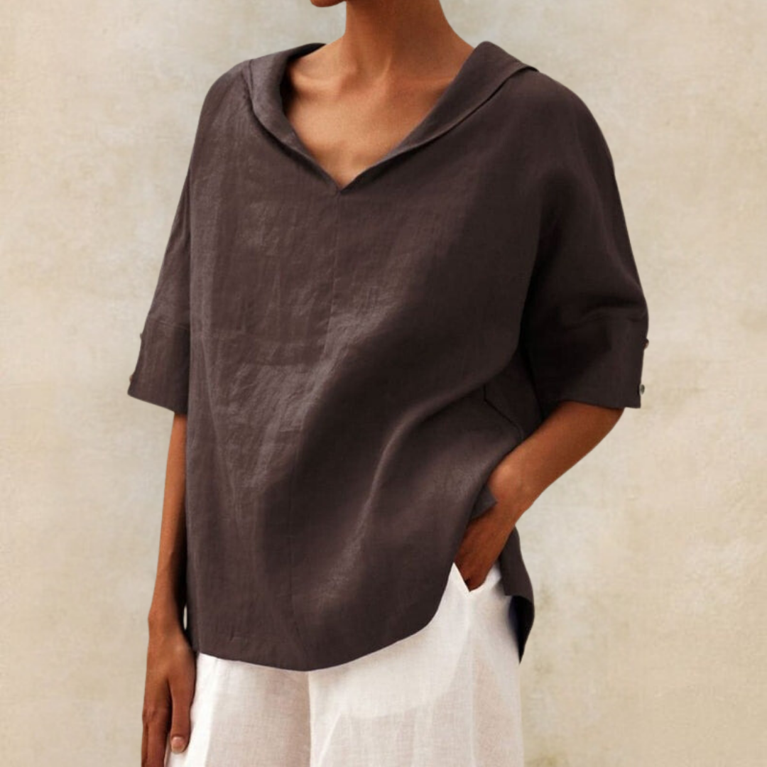 Women Blouse with Collar and Short Sleeves