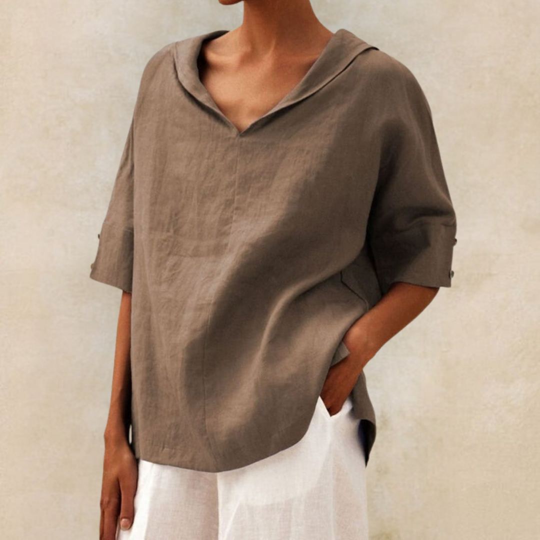 Women Blouse with Collar and Short Sleeves