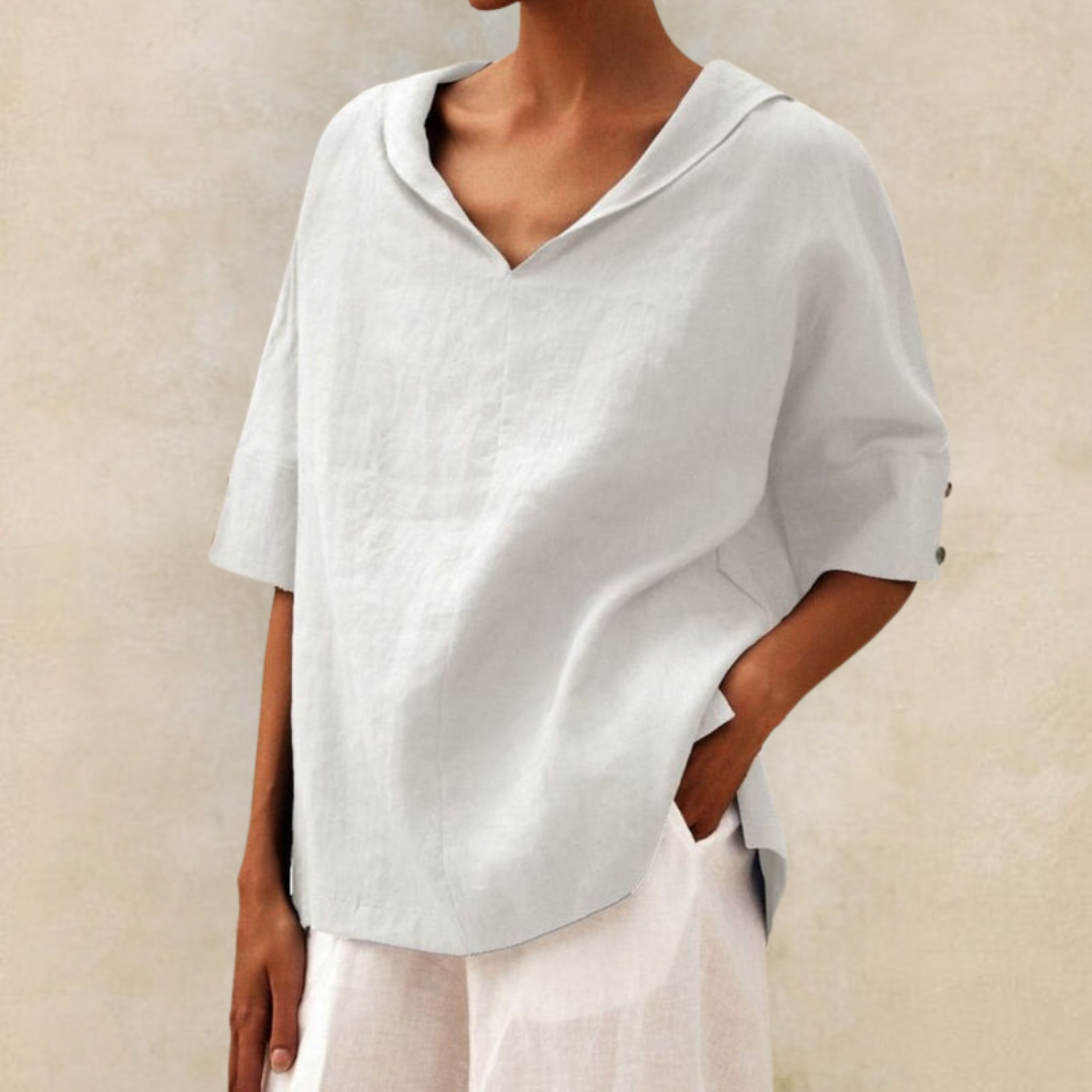 Women Blouse with Collar and Short Sleeves