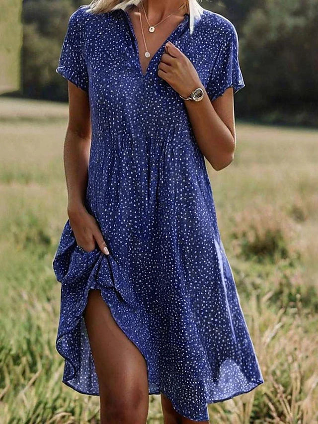 Women Casual Floral Dress with Lapel