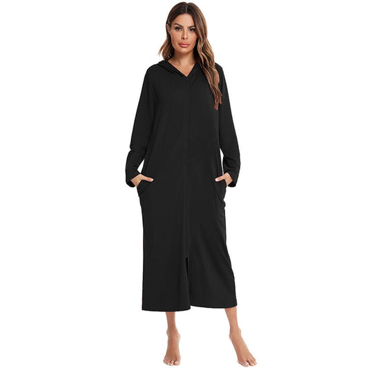 Women Hooded Bathrobe with Zipper: Comfortable & Practical