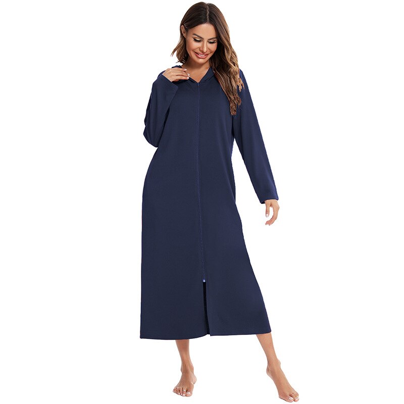 Women Hooded Bathrobe with Zipper: Comfortable & Practical