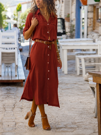 Women Midi Shirt Dress with Belt