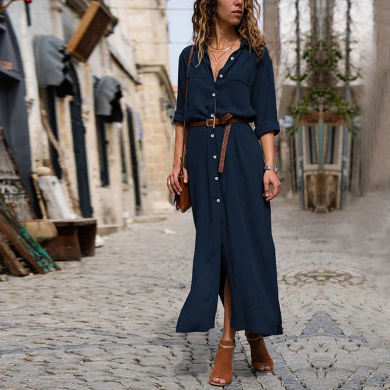 Women Midi Shirt Dress with Belt