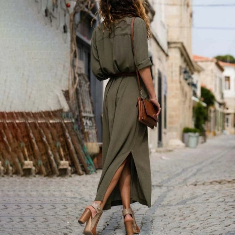 Women Midi Shirt Dress with Belt