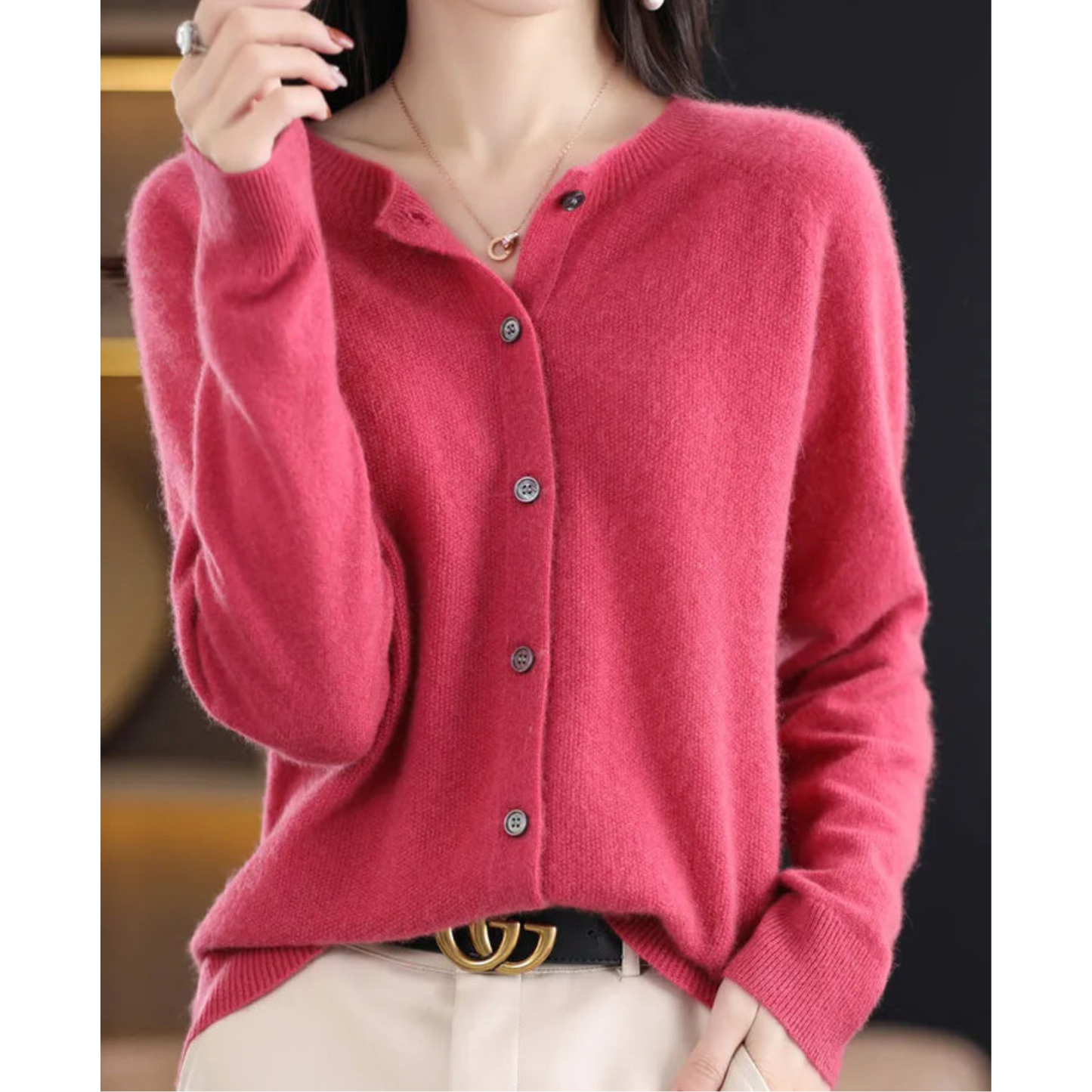Women O-neck Cardigan with Elegant Design