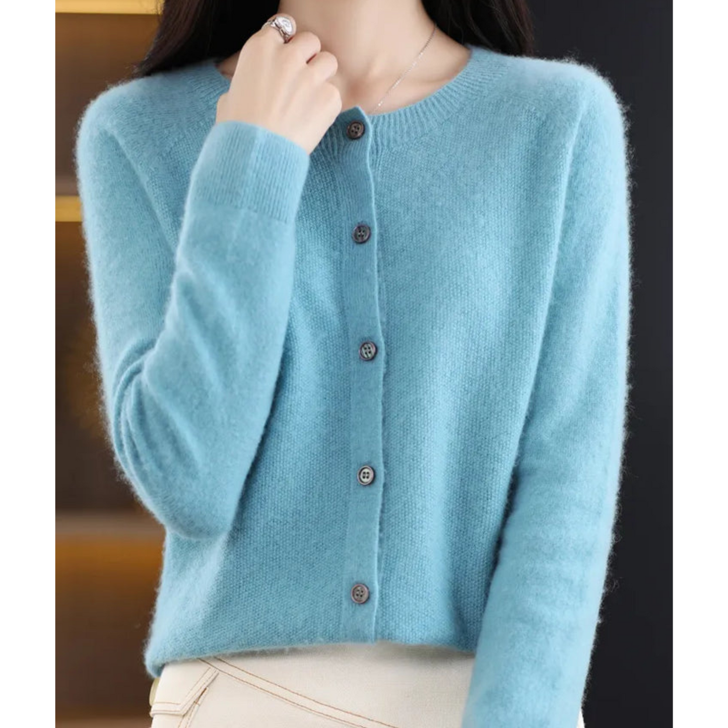 Women O-neck Cardigan with Elegant Design