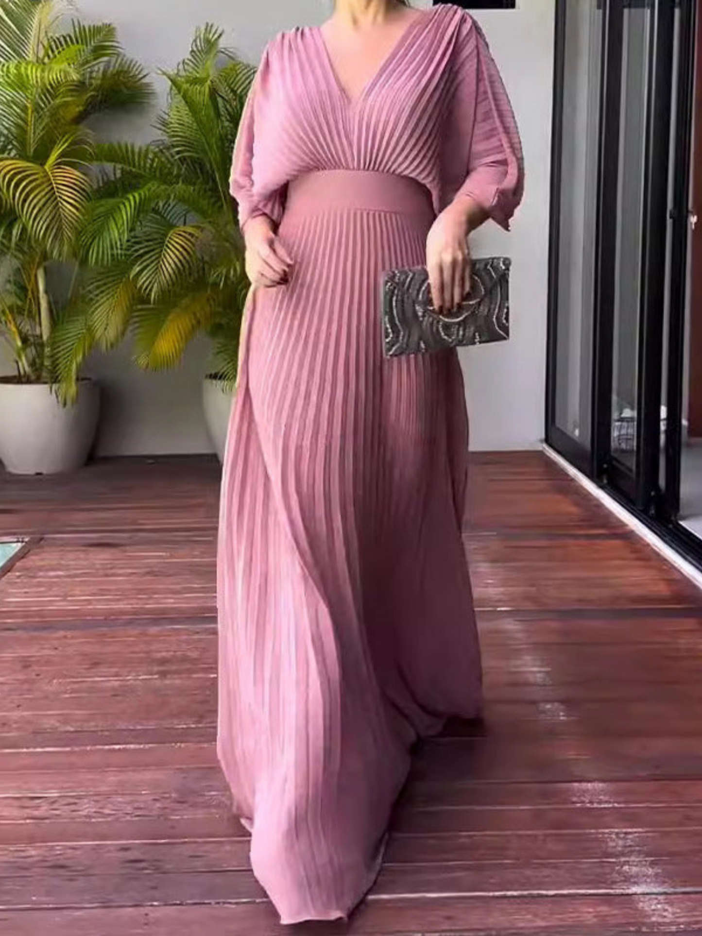 Women Pleated Maxi Dress for Party