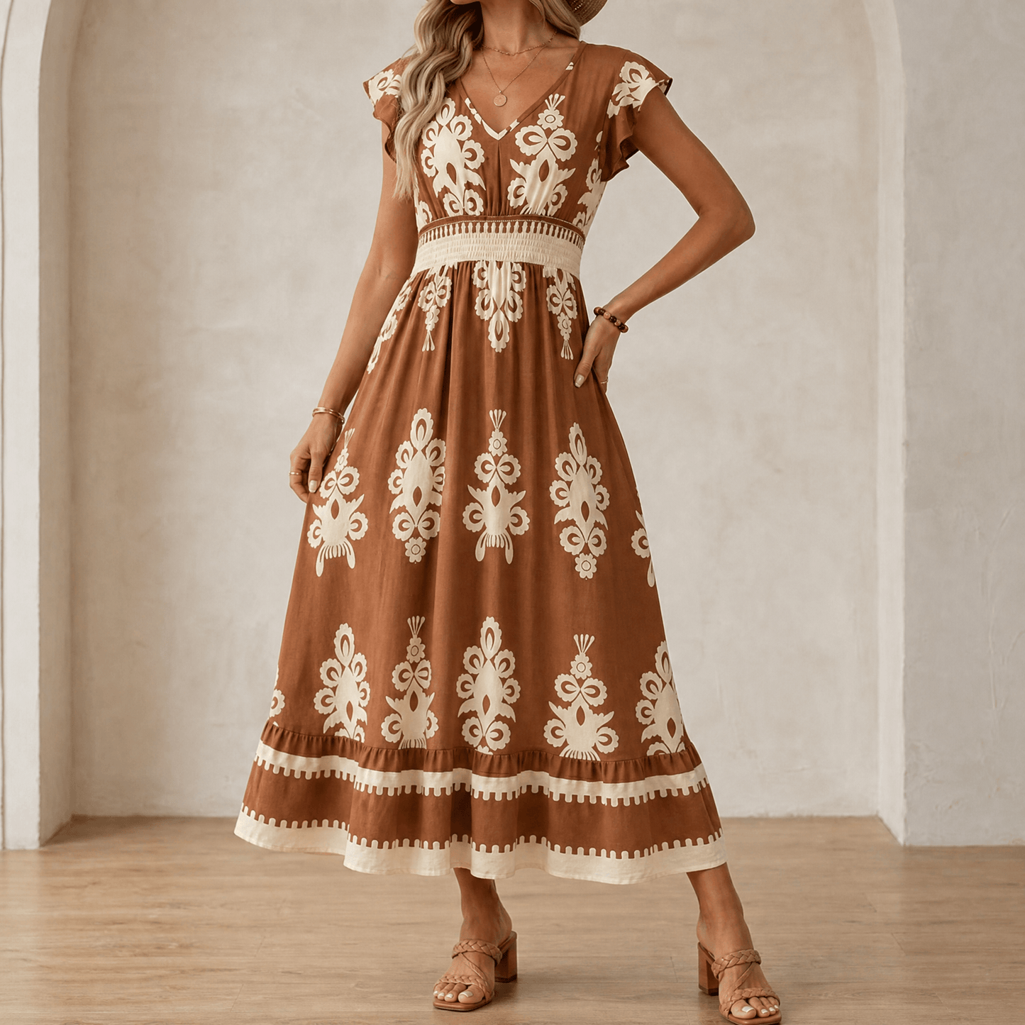 Women's Baroque Print Maxi Dress