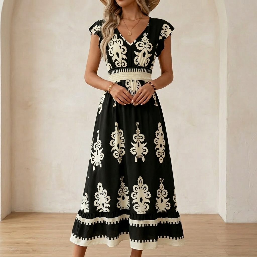 Women's Baroque Print Maxi Dress
