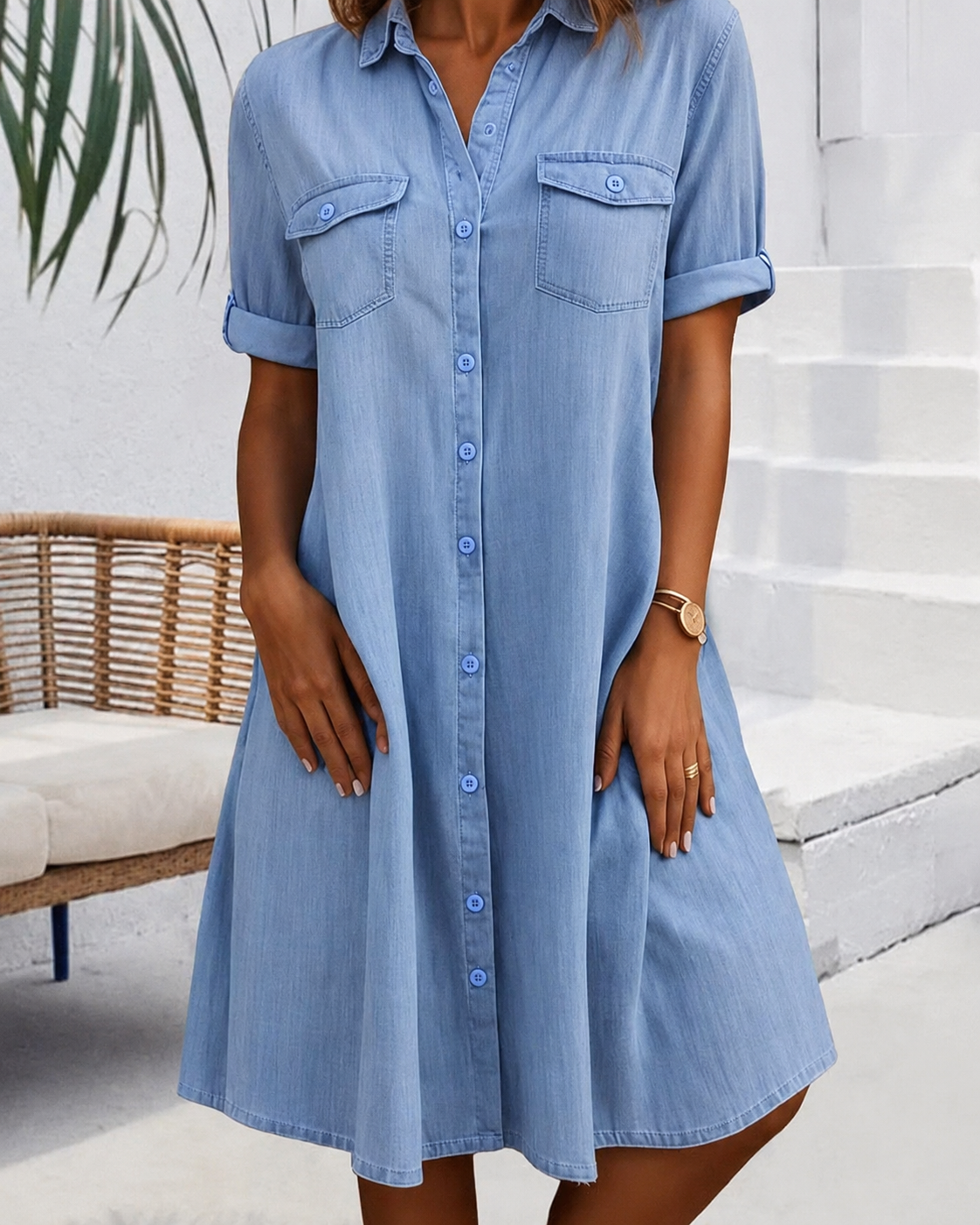 Women's Blouse Dress with Button Closure