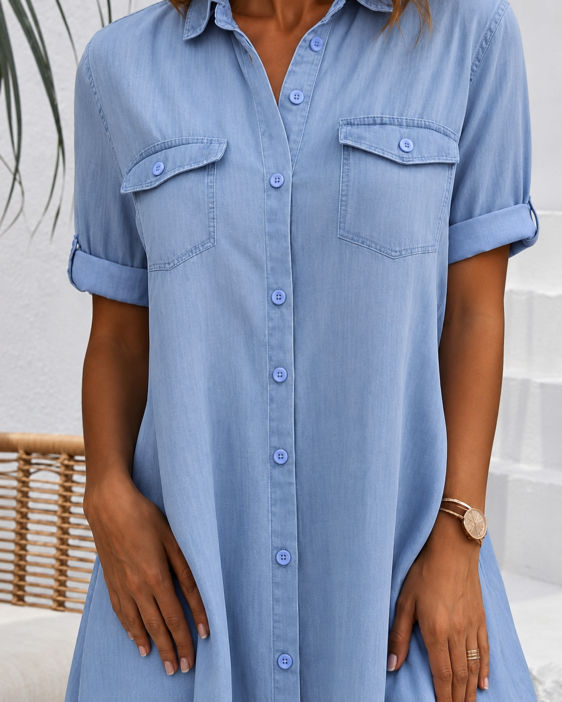 Women's Blouse Dress with Button Closure