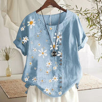 Women's Blouse with Priest Collar and Floral Pattern