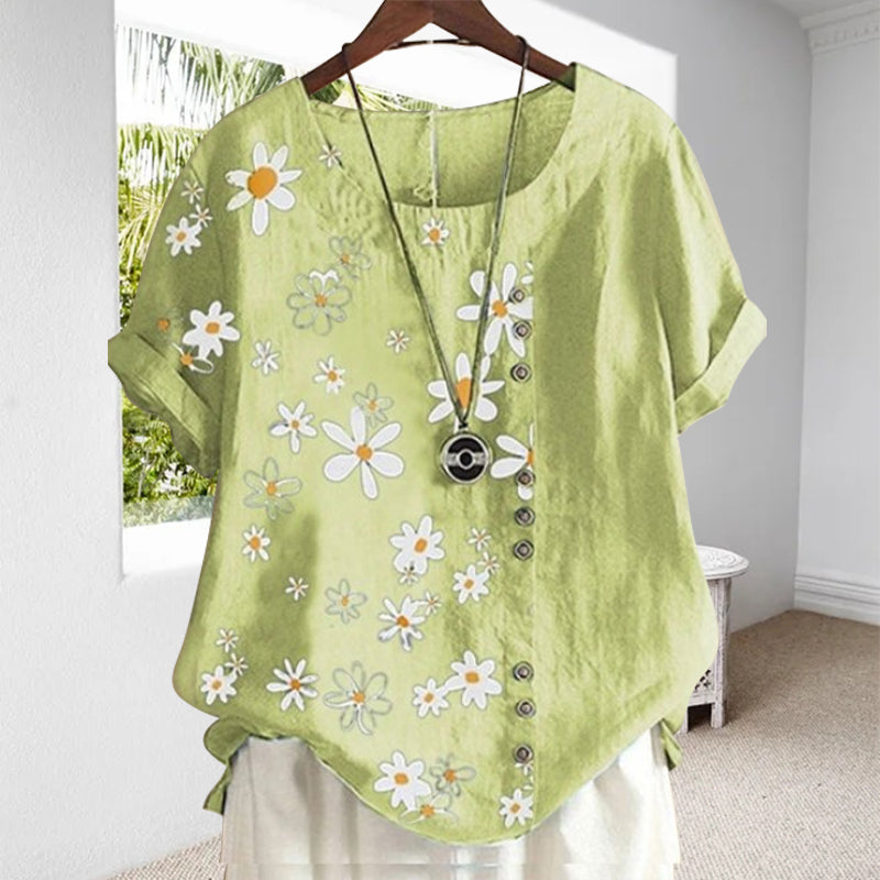 Women's Blouse with Priest Collar and Floral Pattern