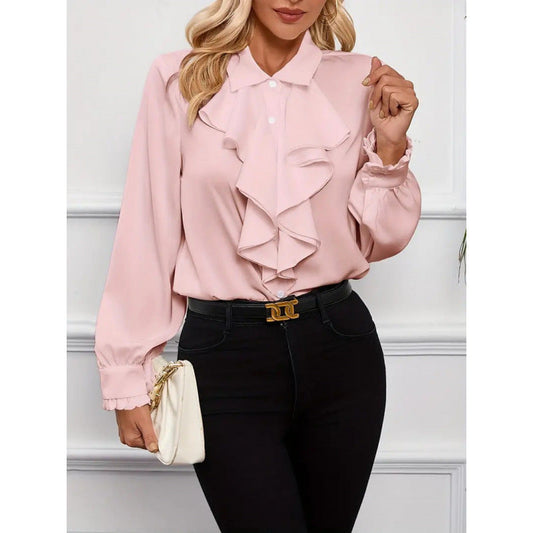 Women's Blouse with Refined Ruffle Details and Elegant Sleeves