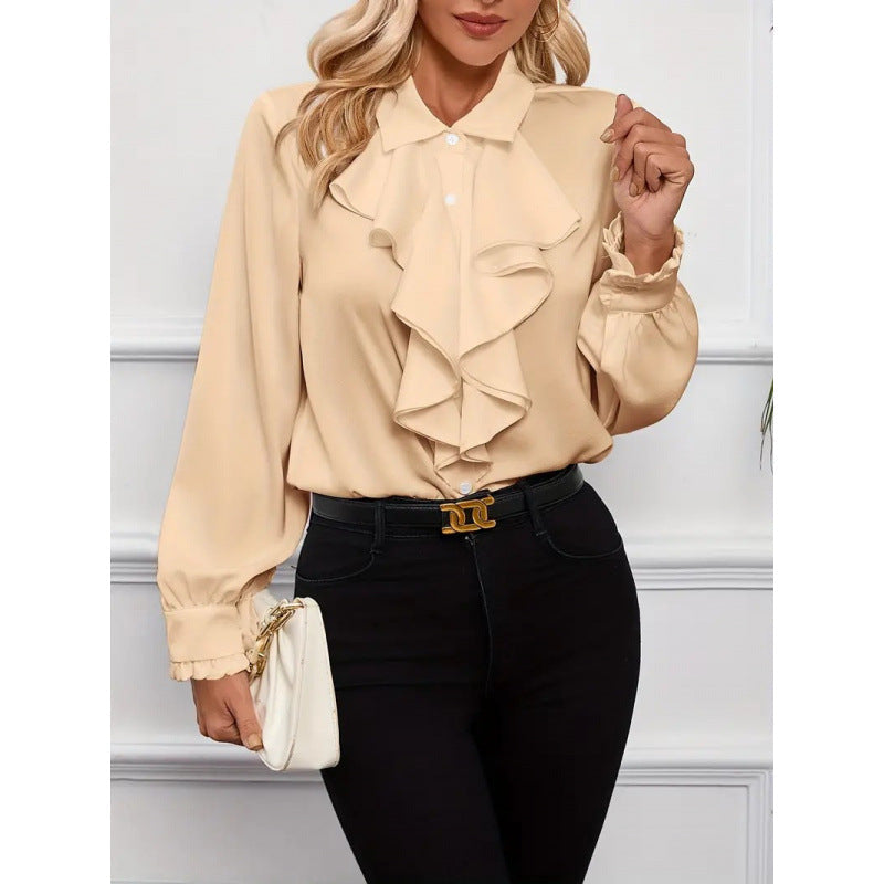 Women's Blouse with Refined Ruffle Details and Elegant Sleeves