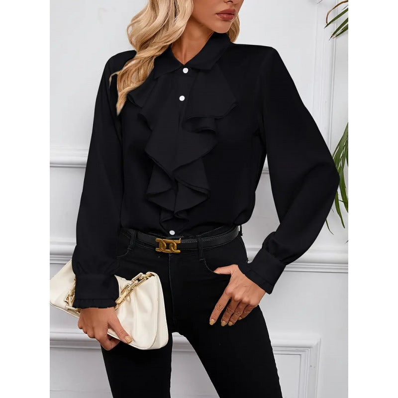 Women's Blouse with Refined Ruffle Details and Elegant Sleeves