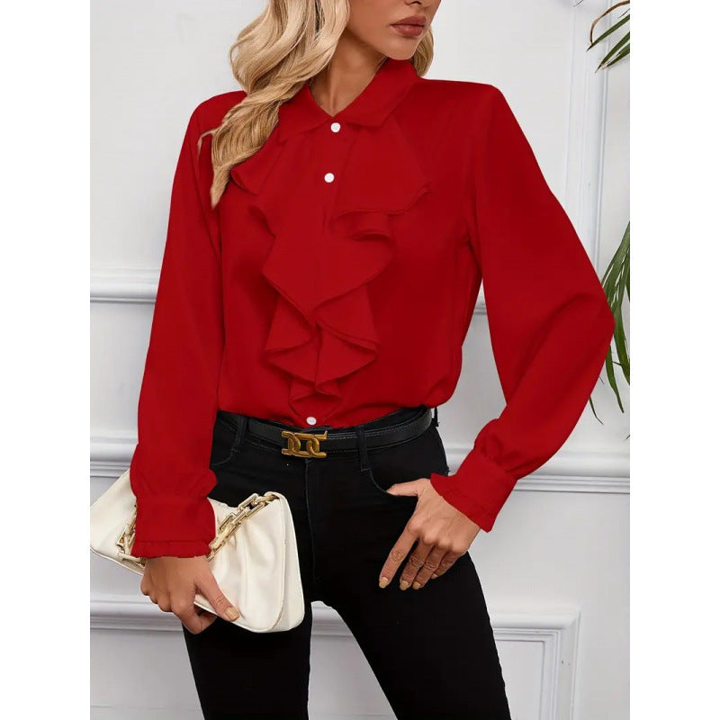 Women's Blouse with Refined Ruffle Details and Elegant Sleeves