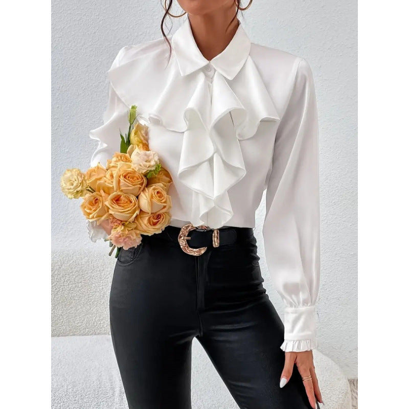 Women's Blouse with Refined Ruffle Details and Elegant Sleeves