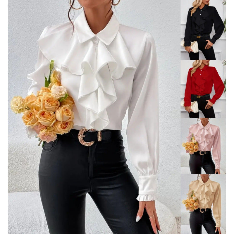 Women's Blouse with Refined Ruffle Details and Elegant Sleeves