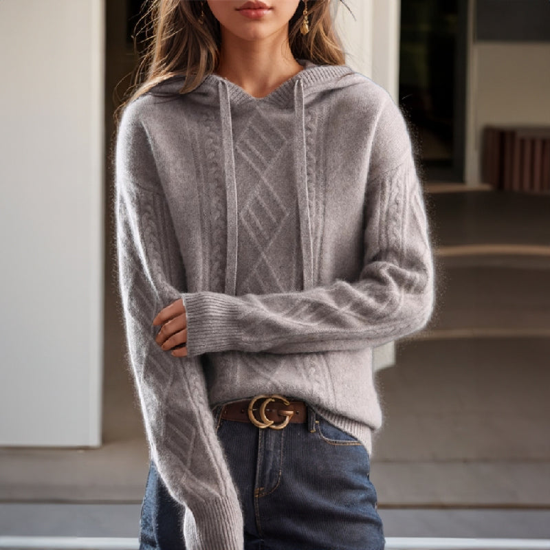Women's Cable Hooded Pullover Jumper