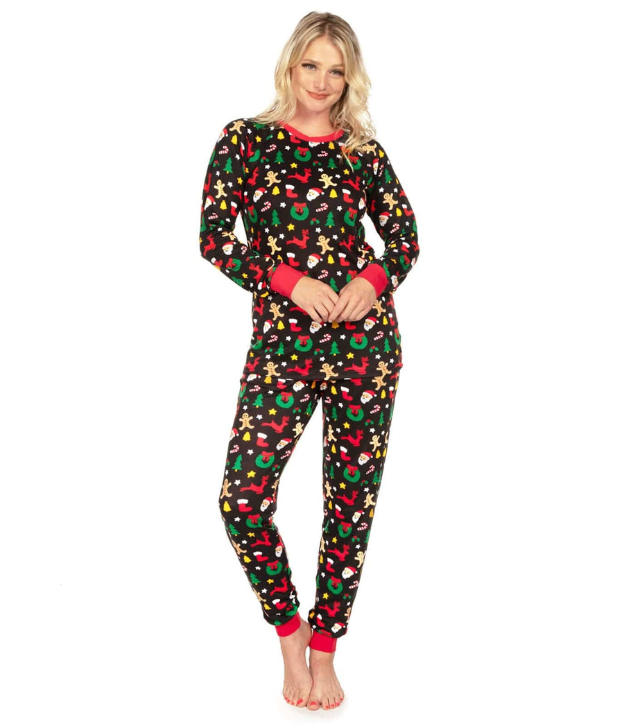 Women's Christmas Cookie Print Pajama Set with Crew Neck Top and Drawstring Pants