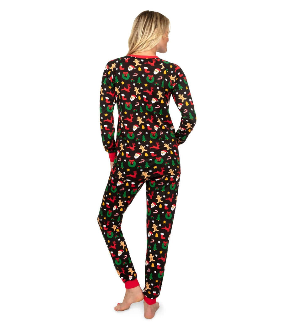 Women's Christmas Cookie Print Pajama Set with Crew Neck Top and Drawstring Pants