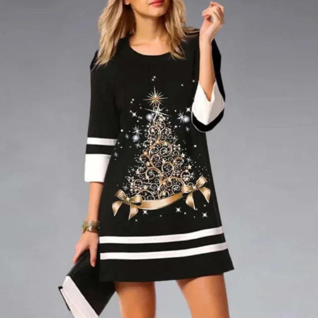 Women's Christmas Dress with Festive Reindeer Design – Comfortable & Stylish