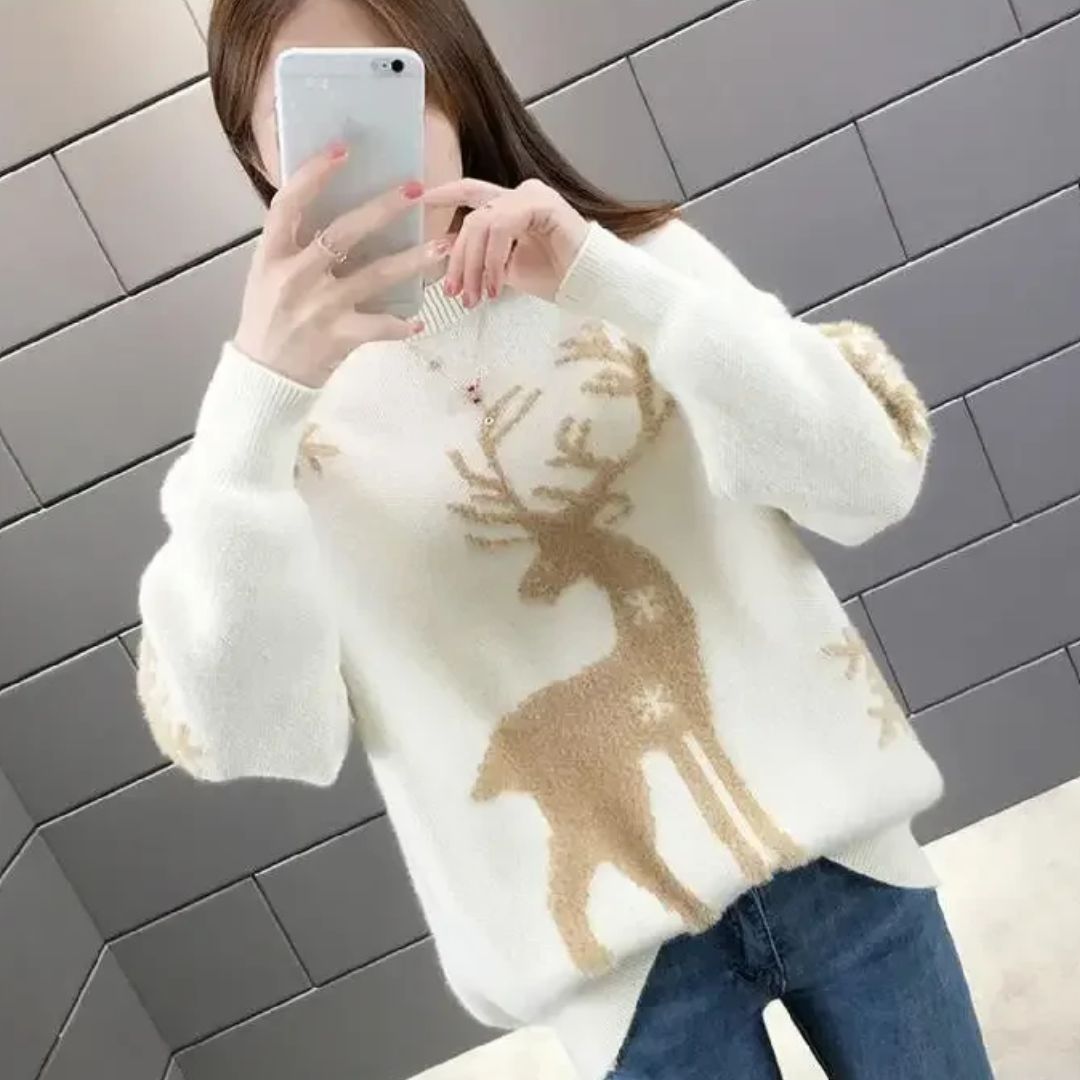 Women's Christmas Sweater – Loose Pullover with Festive Holiday Print, Cozy & Stylish