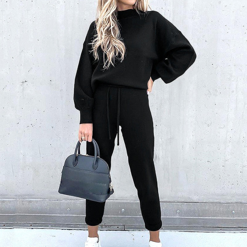 Women's Comfortable Loungewear Set with Balloon Sleeves