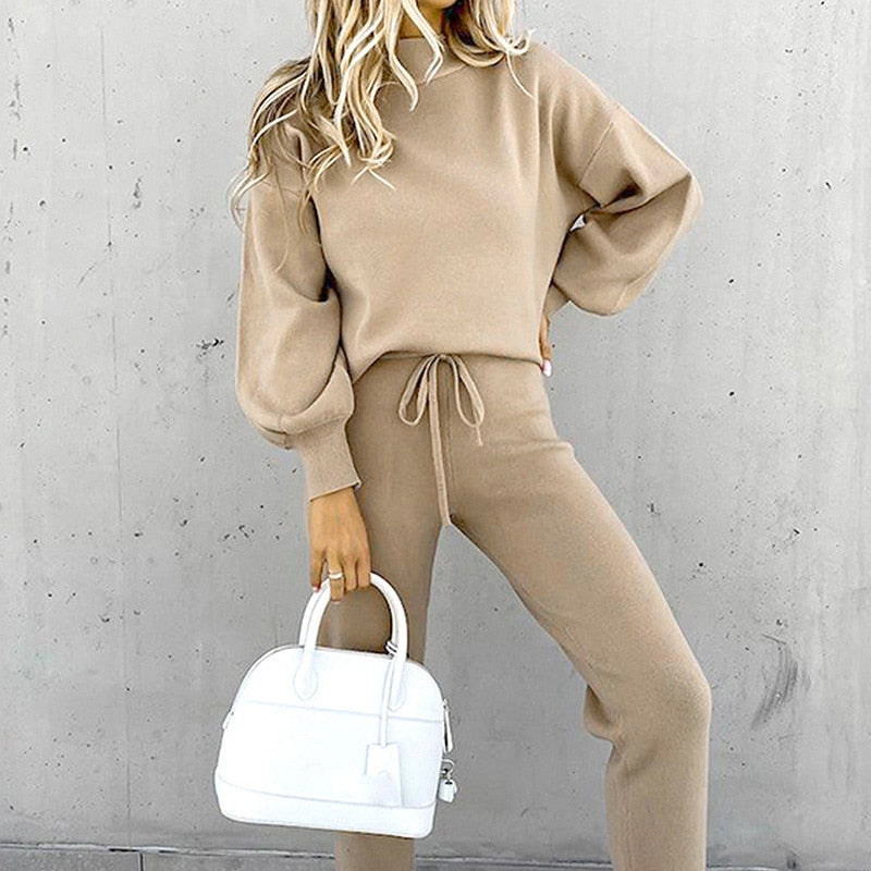 Women's Comfortable Loungewear Set with Balloon Sleeves