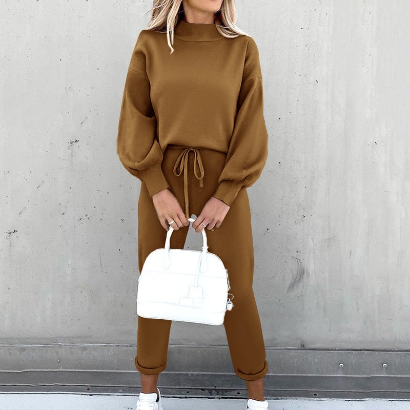 Women's Comfortable Loungewear Set with Balloon Sleeves