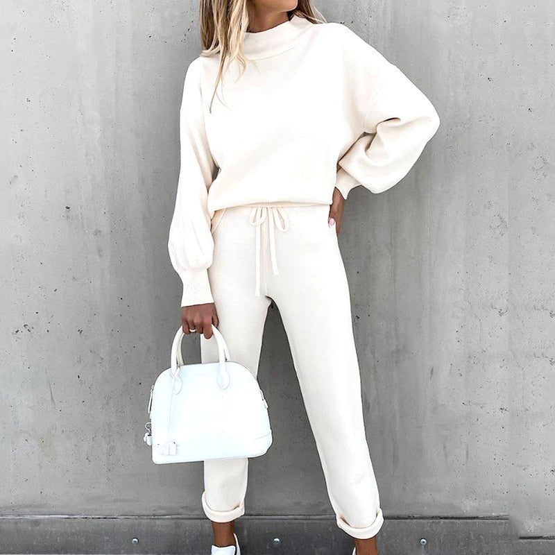 Women's Comfortable Loungewear Set with Balloon Sleeves