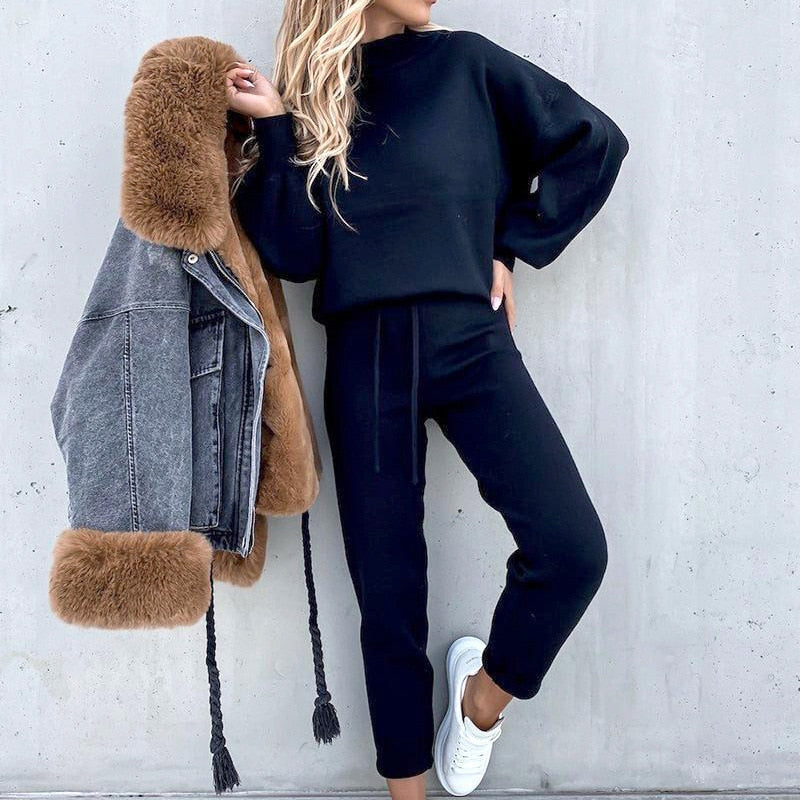 Women's Comfortable Loungewear Set with Balloon Sleeves