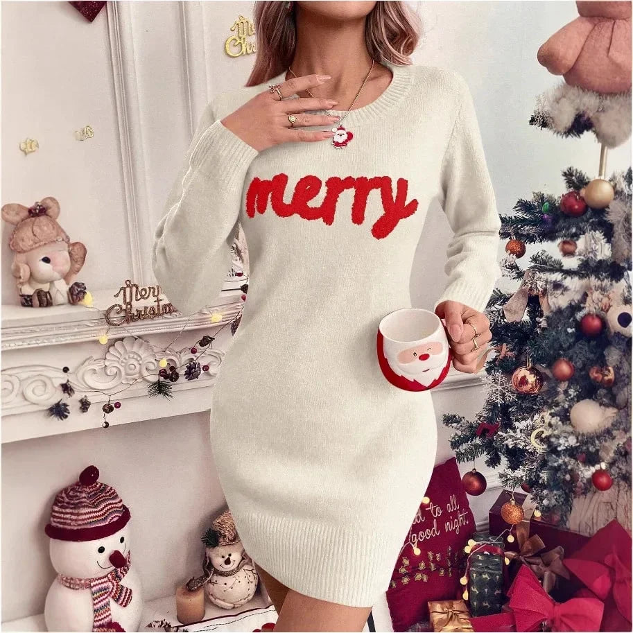 Women's Cotton-Blend Christmas Sweater – Round Neck, Long Sleeves, Multicolour Tree Motif